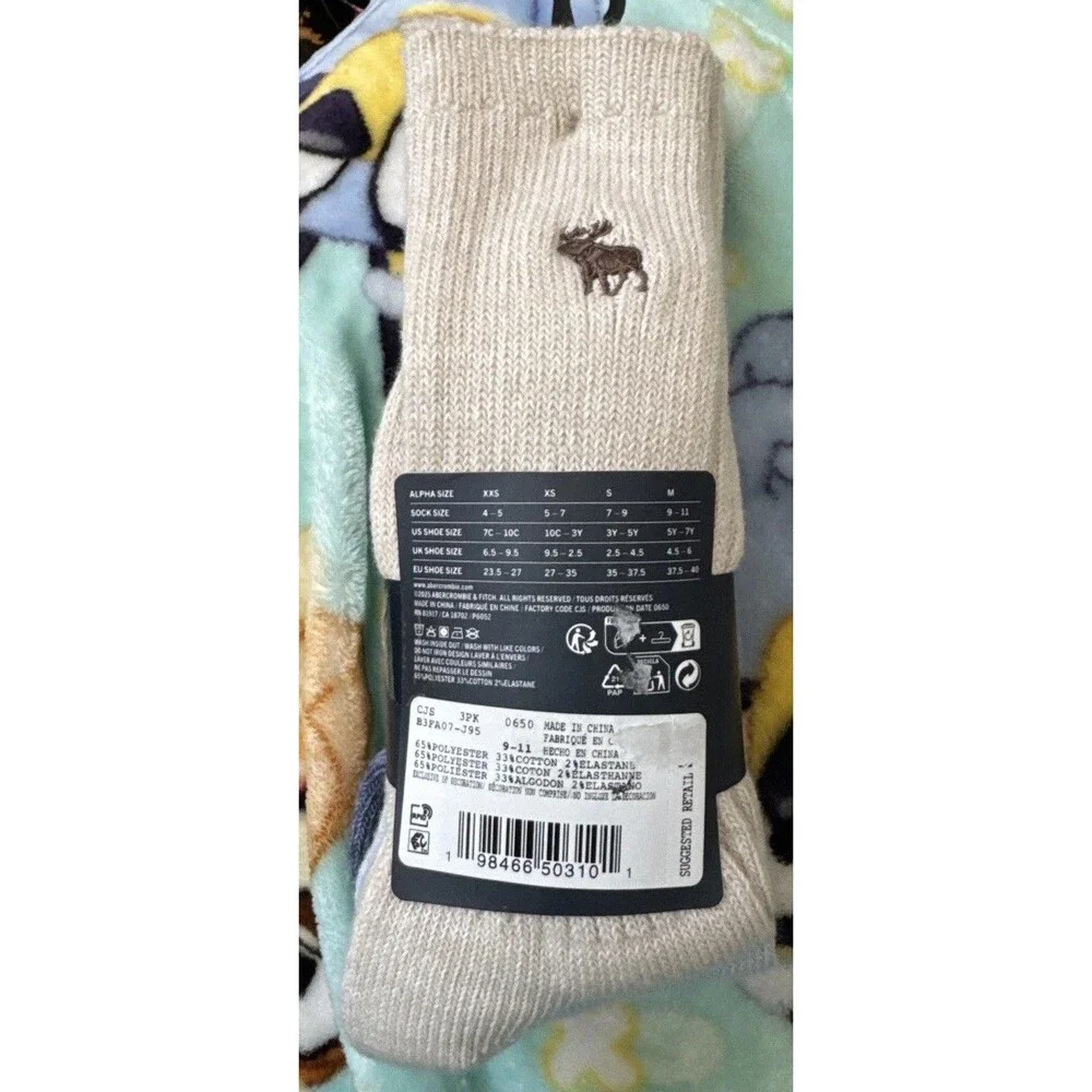 Abercrombie Kids 3 Pairs Camp Socks Super Soft 5Y-7Y